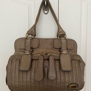 Authentic Chloé Quilted Bay Satchel Top Handle Bag Taupe